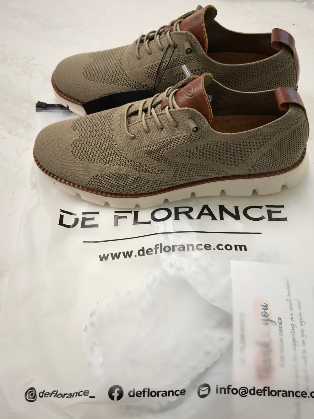 De Florance UltraComfort Men’s Knit Slip-ons in Olive with Brown Trim